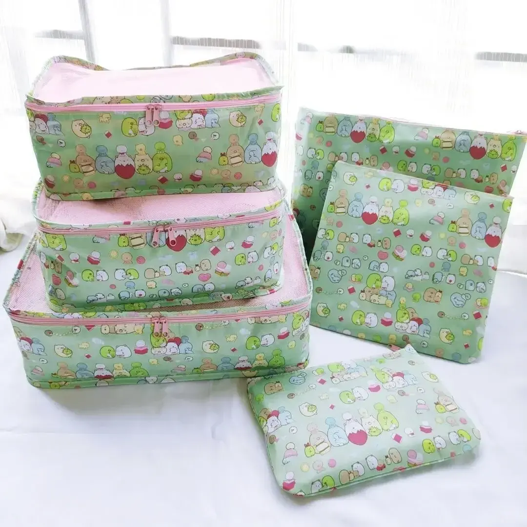 6pcs dust-proof storage wash handbag travel cosmetic bag Doraemon travel folding clothes finishing underwear storage bag