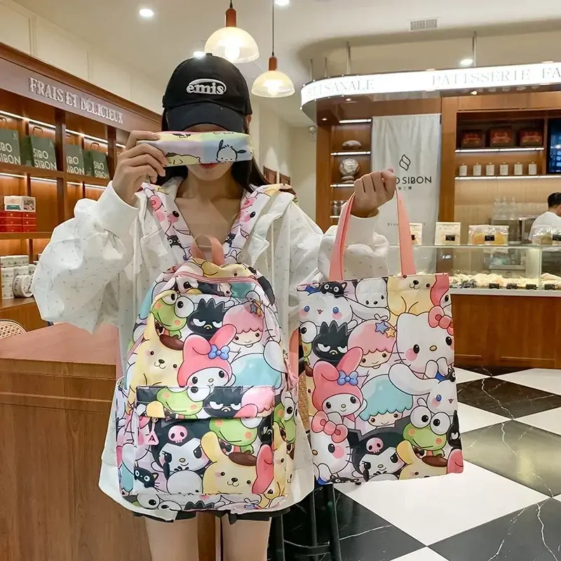 3pcs student girl  boy shoulder messenger bag Sanrio hello kitty cartoon backpack kuromi schoolbag remedial bag pencil case