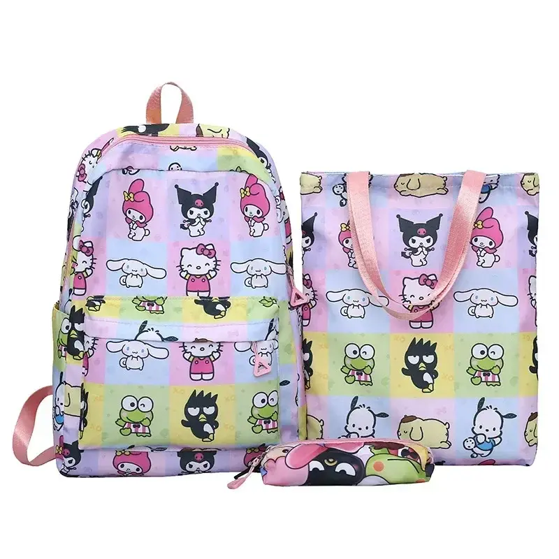 3pcs student girl  boy shoulder messenger bag Sanrio hello kitty cartoon backpack kuromi schoolbag remedial bag pencil case