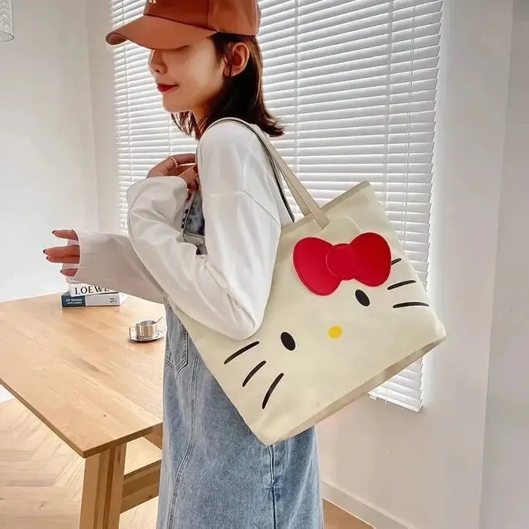 Sanrio girl shoulder tote bag Hello Kitty Canvas tote bag women new fashion large-capacity cartoon tote bag