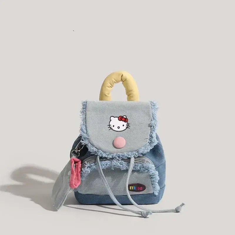 Sanrio New school Bag Female College Students Y2K Handbag Cute shoulder bag coin purse hello kitty Denim Button Backpack