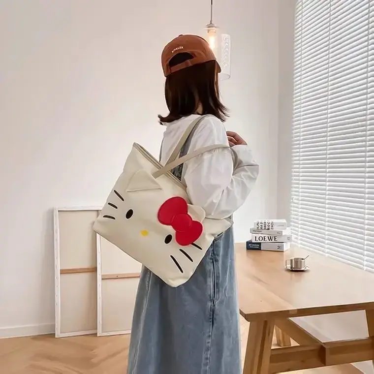 Sanrio girl shoulder tote bag Hello Kitty Canvas tote bag women new fashion large-capacity cartoon tote bag