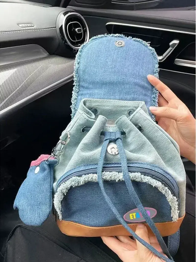 Sanrio New school Bag Female College Students Y2K Handbag Cute shoulder bag coin purse hello kitty Denim Button Backpack