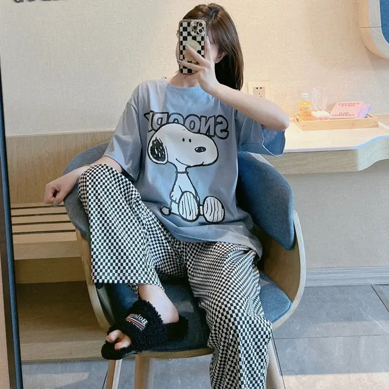 Snoopy New Summer Pajamas Women's Short Sleeve Trousers Cartoon Style girl Style Japanese Two Sets of Home Clothes