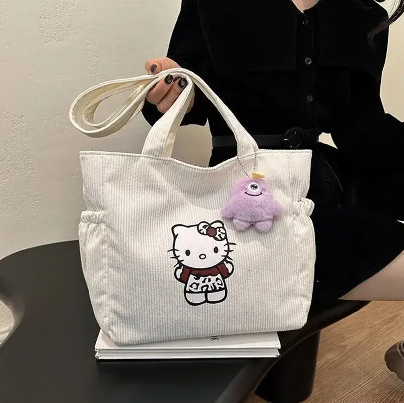 Sanrio hello kitty Autumn and Winter Large Capacity Shoulder Bag New Women's Corduroy storage Bag Student Tote handbag