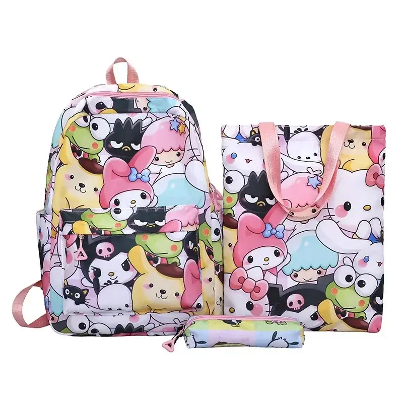 3pcs student girl  boy shoulder messenger bag Sanrio hello kitty cartoon backpack kuromi schoolbag  remedial bag pencil case