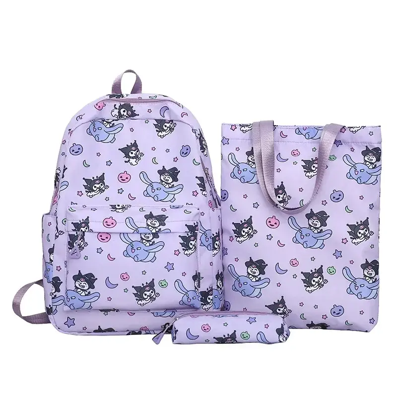 3pcs student girl  boy shoulder messenger bag Sanrio hello kitty cartoon backpack kuromi schoolbag  remedial bag pencil case