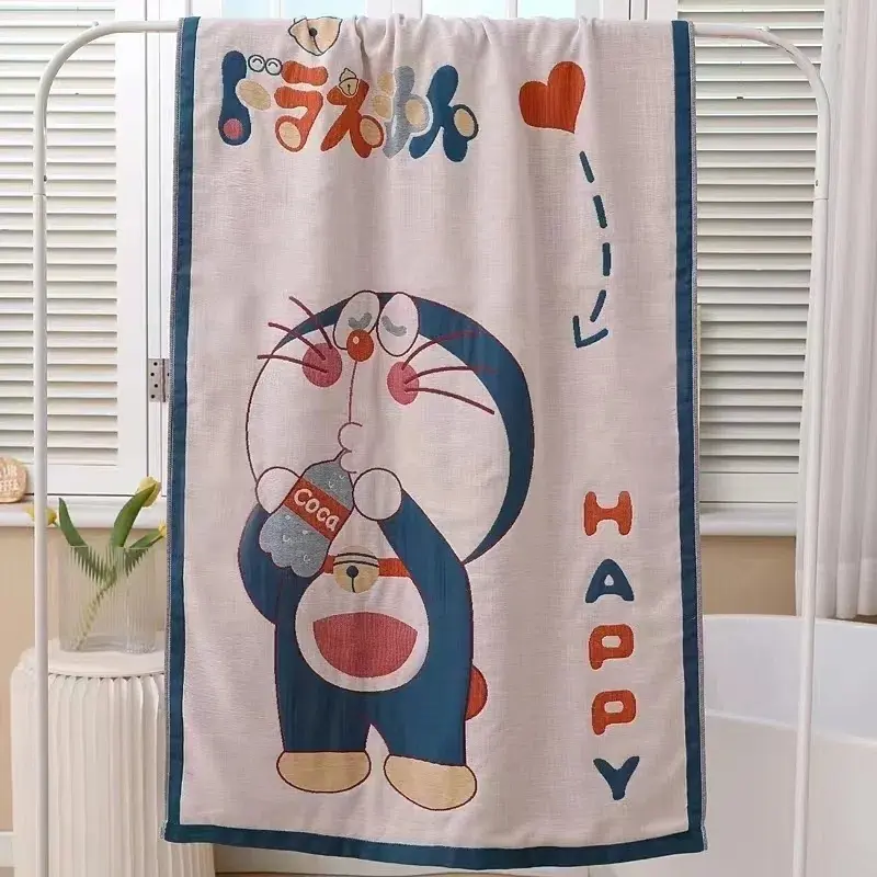 Doraemon Cotton bath towel for men and women large 80x160cm cartoon water-absorbing and quick-drying gauze bath towel