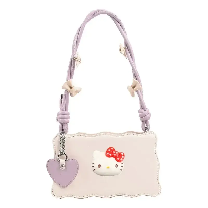 Sanrio hello kitty shoulder bag baby kuromi summer 2024 new bow girl messenger bag fashion underarm pu storage bag handbag
