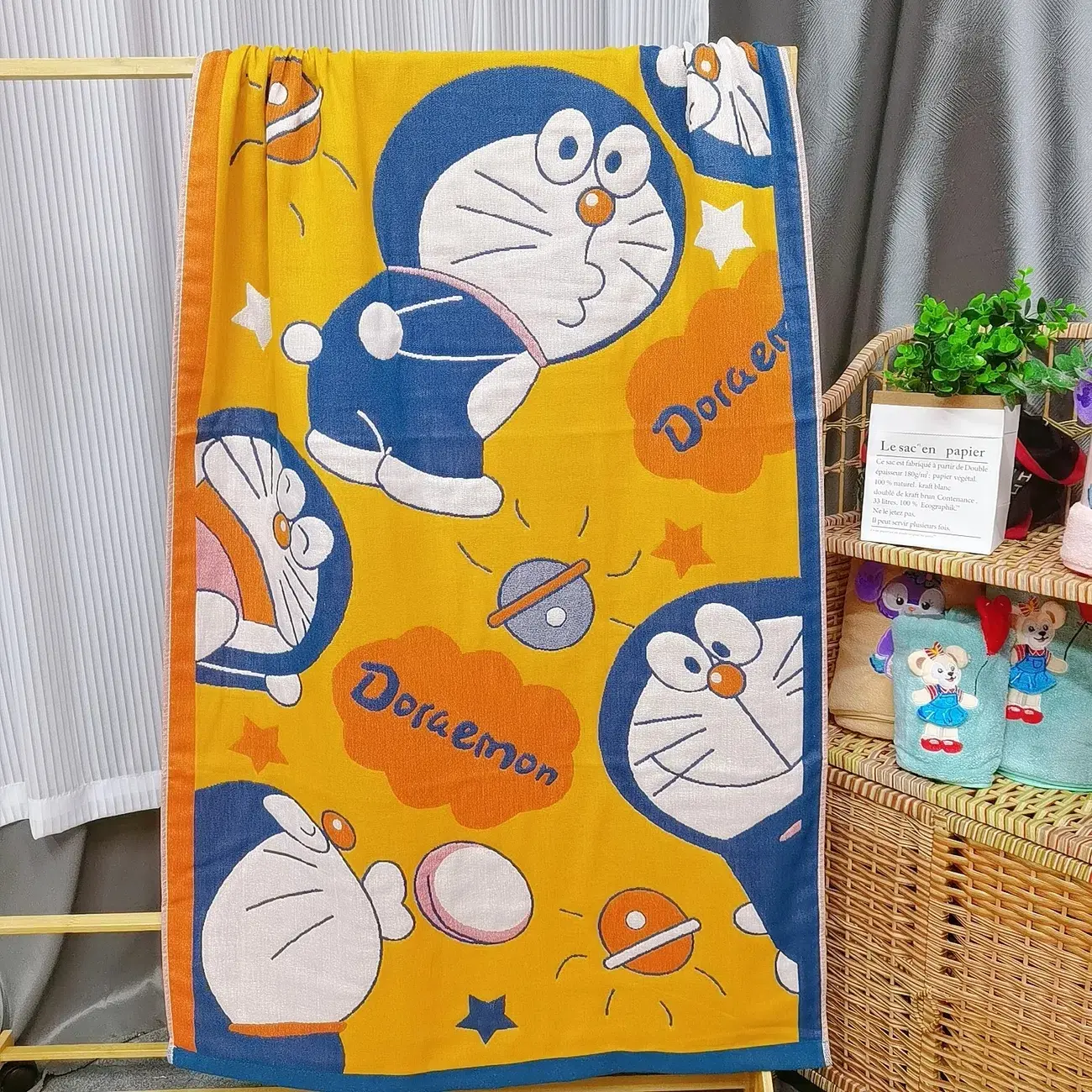 Doraemon Cotton bath towel for men and women large 80x160cm cartoon water-absorbing and quick-drying gauze bath towel