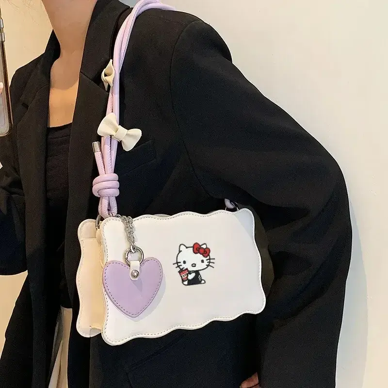 Sanrio hello kitty shoulder bag baby kuromi summer 2024 new bow girl messenger bag fashion underarm pu storage bag handbag