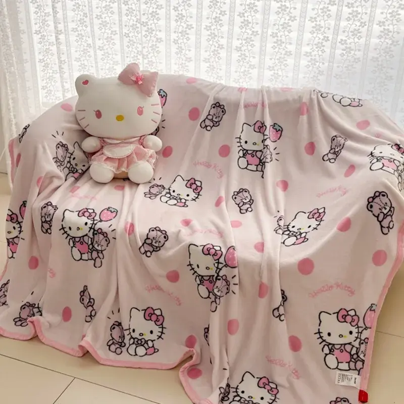 Sanrio hello kitty cartoon blanket boy girl kuromi milk fleece double sided blanket children's cute nap blanket sheet quilt