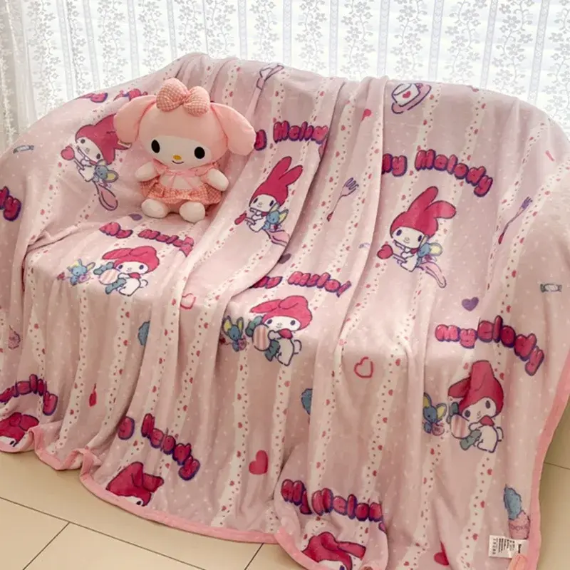 Sanrio hello kitty cartoon blanket boy girl kuromi milk fleece double sided blanket children's cute nap blanket sheet quilt