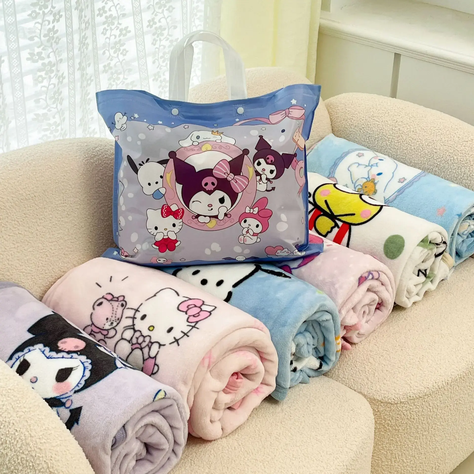 Sanrio hello kitty cartoon blanket boy girl kuromi milk fleece double sided blanket children's cute nap blanket sheet quilt