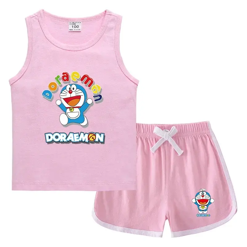Doraemon Girls Boys Sleeveless T-Shirts Summer Children's Vests Hot Pants Bottoming Shirts kid Sleeveless Sweatshirts Shorts