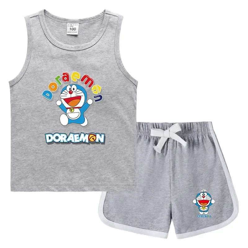 Doraemon Girls Boys Sleeveless T-Shirts Summer Children's Vests Hot Pants Bottoming Shirts kid Sleeveless Sweatshirts Shorts