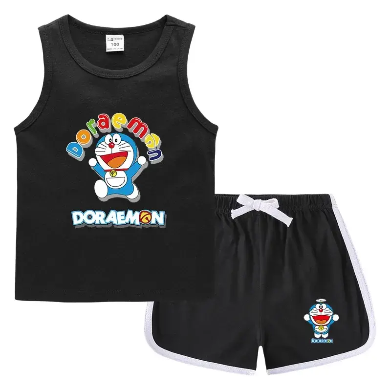 Doraemon Girls Boys Sleeveless T-Shirts Summer Children's Vests Hot Pants Bottoming Shirts kid Sleeveless Sweatshirts Shorts
