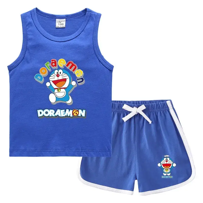 Doraemon Girls Boys Sleeveless T-Shirts Summer Children's Vests Hot Pants Bottoming Shirts kid Sleeveless Sweatshirts Shorts