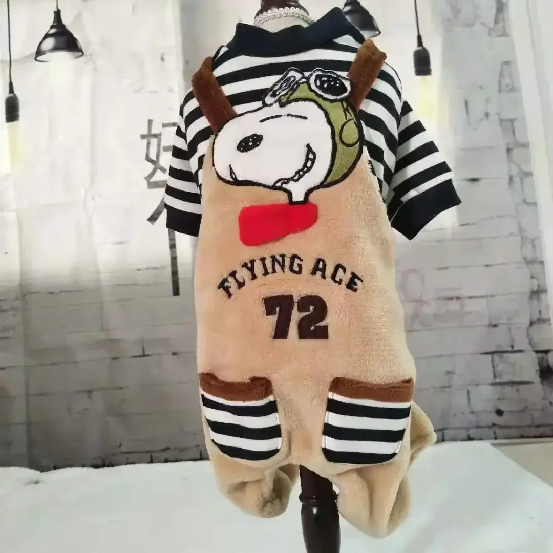 Snoopy Autumn/Winter dog coat 2023 New Pet Clothes Apricot Flannel Pants Dog Clothes Bodysuit rompers