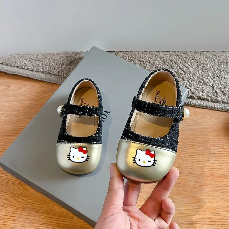Sanrio hello kitty children's fashion color-block leather shoes summer  small fragrance girls princess casual shoes sandals