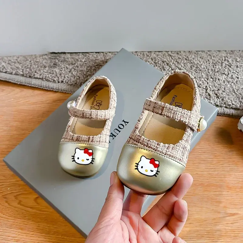 Sanrio hello kitty children's fashion color-block leather shoes summer  small fragrance girls princess casual shoes sandals