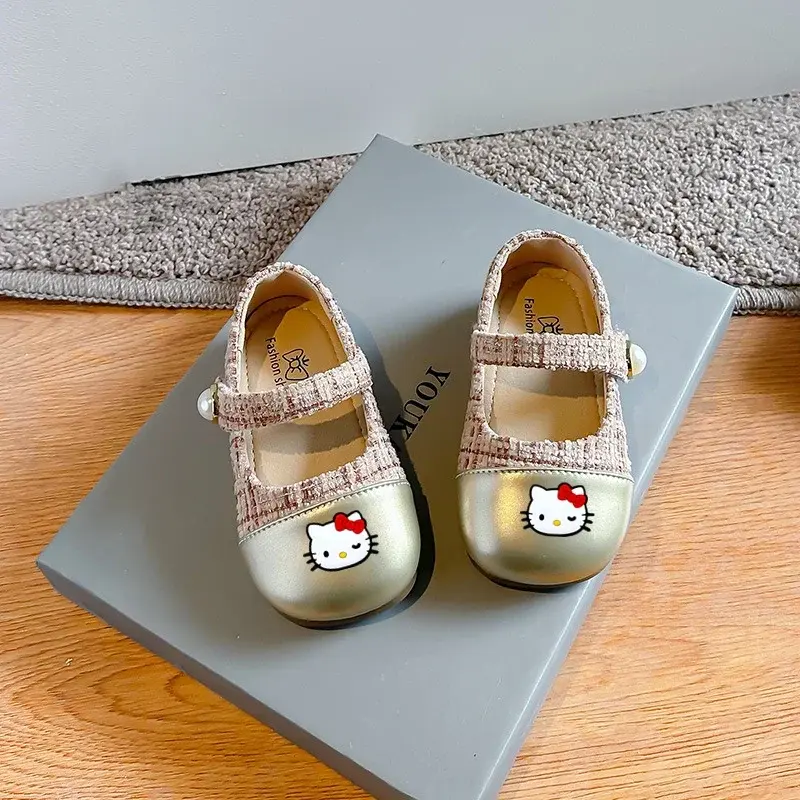 Sanrio hello kitty children's fashion color-block leather shoes summer  small fragrance girls princess casual shoes sandals