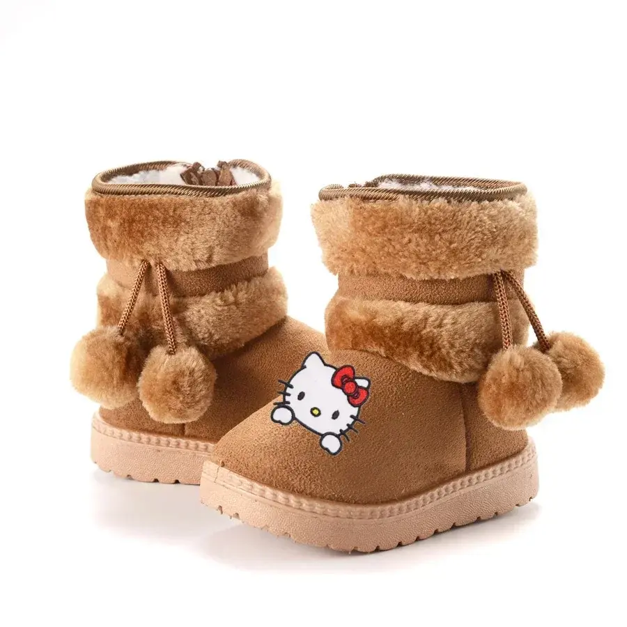 Sanrio hello kitty kuromi 2025 Fur Ball Boots Thickened children Cotton Boots Melody Girls Warm Cotton Shoes Winter Casual Shoes