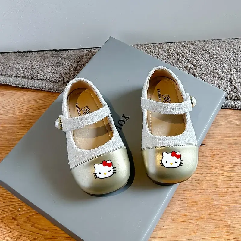 Sanrio hello kitty children's fashion color-block leather shoes summer  small fragrance girls princess casual shoes sandals
