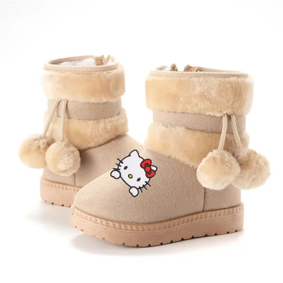 Sanrio hello kitty kuromi 2025 Fur Ball Boots Thickened children Cotton Boots Melody Girls Warm Cotton Shoes Winter Casual Shoes