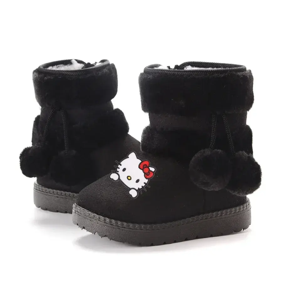 Sanrio hello kitty kuromi 2025 Fur Ball Boots Thickened children Cotton Boots Melody Girls Warm Cotton Shoes Winter Casual Shoes