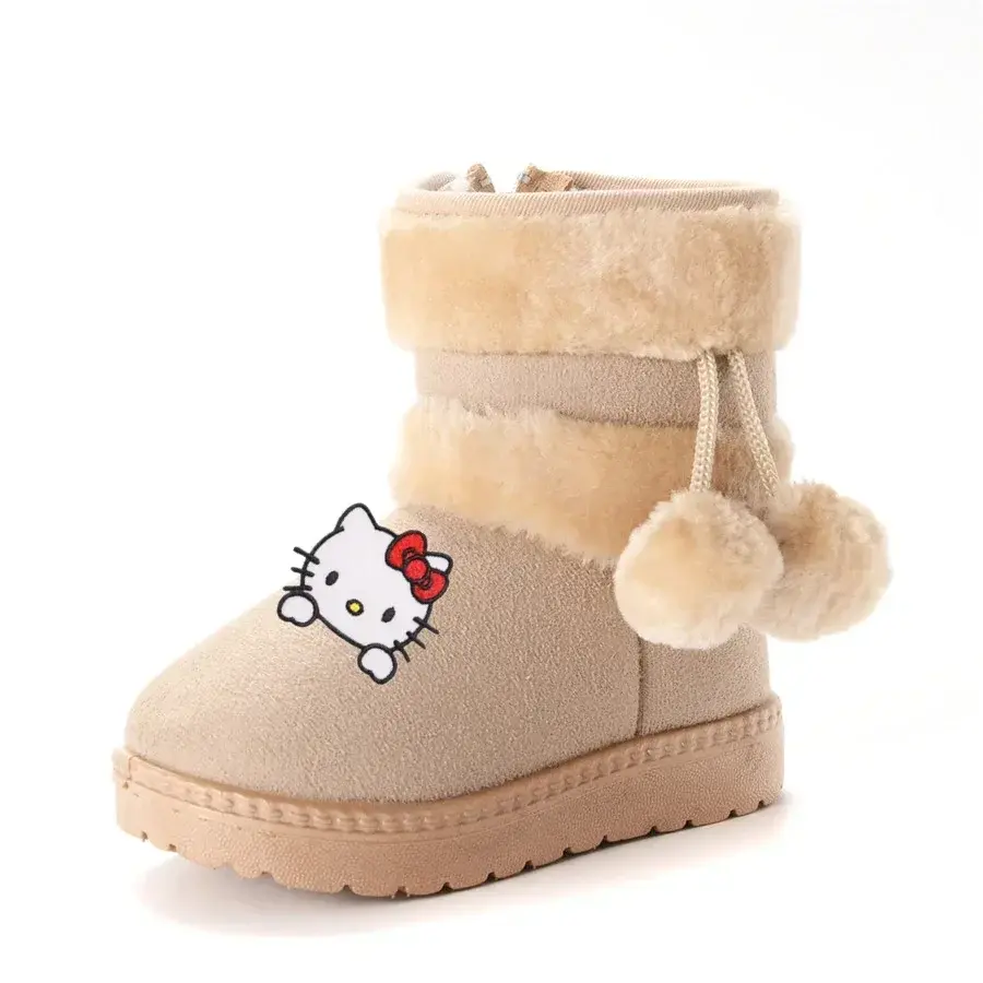 Sanrio hello kitty kuromi 2025 Fur Ball Boots Thickened children Cotton Boots Melody Girls Warm Cotton Shoes Winter Casual Shoes