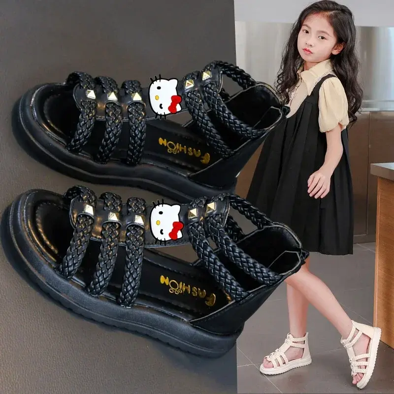Sanrio hello kitty girls sandals summer new fashion peep toe princess shoes kids soft sole girls baby beach shoes