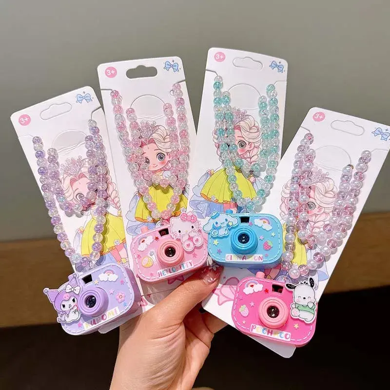 Sanrio kuromi baby projection toy cute gift hair clip hello kitty girl camera necklace children student beaded necklace bracelet