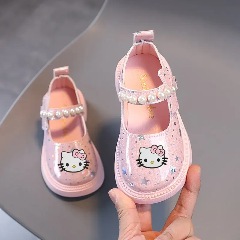 Sanrio kuromi  spring fall Sandals pearl leather shoes hello kitty girl princess performance shoes  children baby toddler shoes