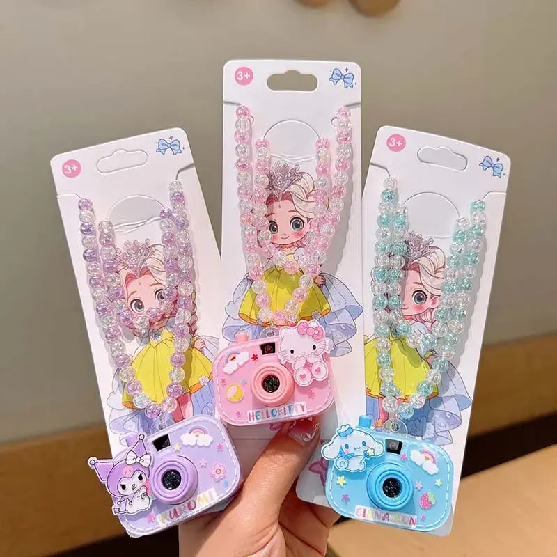 Sanrio kuromi baby projection toy cute gift hair clip hello kitty girl camera necklace children student beaded necklace bracelet