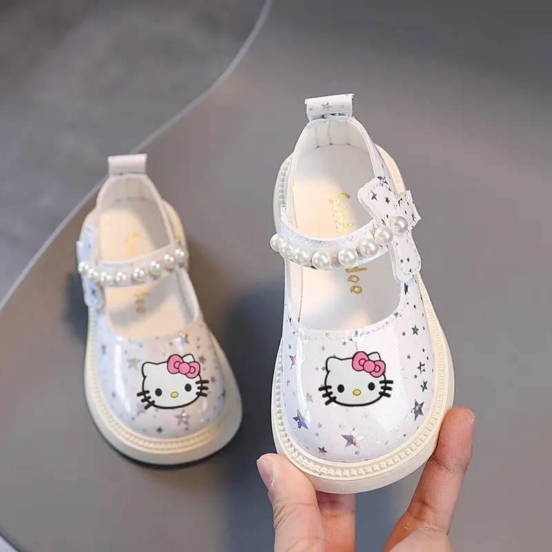 Sanrio kuromi  spring fall Sandals pearl leather shoes hello kitty girl princess performance shoes  children baby toddler shoes