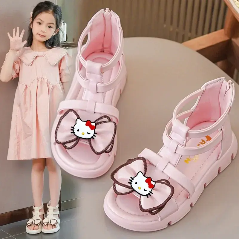 Sanrio hello kitty childrens girls sandals summer  new fashion soft soled peep toe princess shoes girls student slipper sh