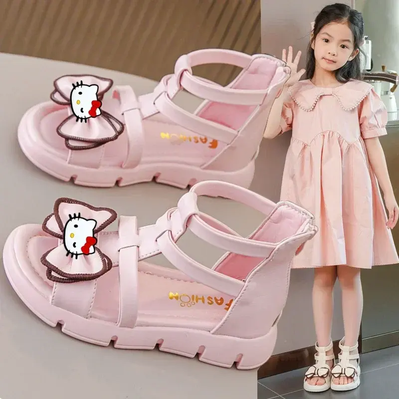 Sanrio hello kitty childrens girls sandals summer  new fashion soft soled peep toe princess shoes girls student slipper sh