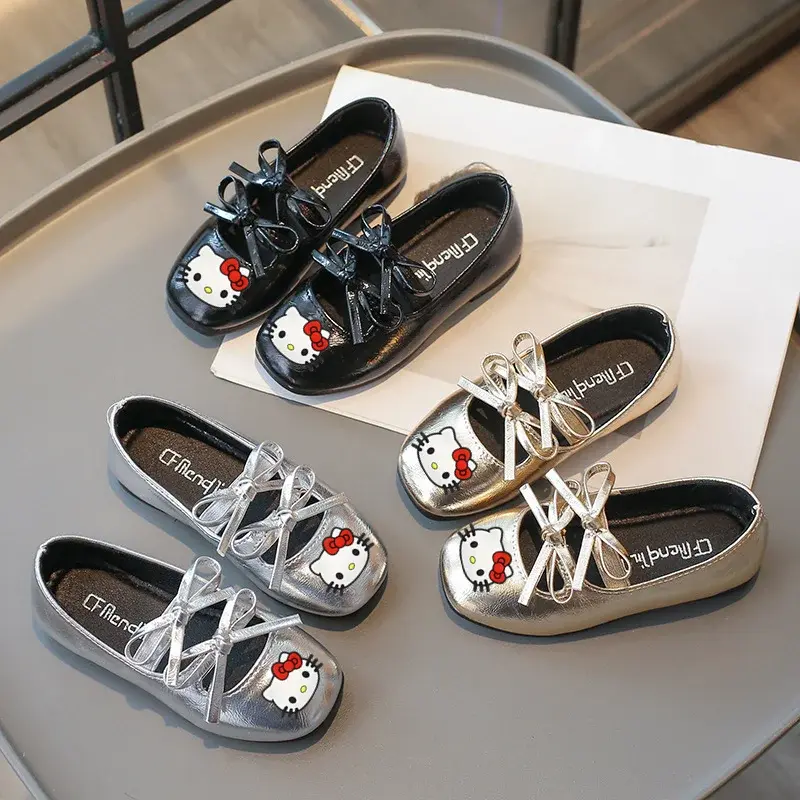 Sanrio hello kitty spring and summer children cartoon  dance shoes girls bow princess Casual shoes girls leather shoes sandals