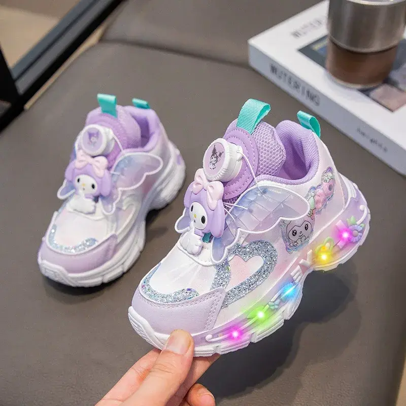 Sanrio Spring/Summer Swivel Button Casual Shoes hello kitty Girl Mesh Breathable Sneakers Melody sports Shoes Kids Running Shoes