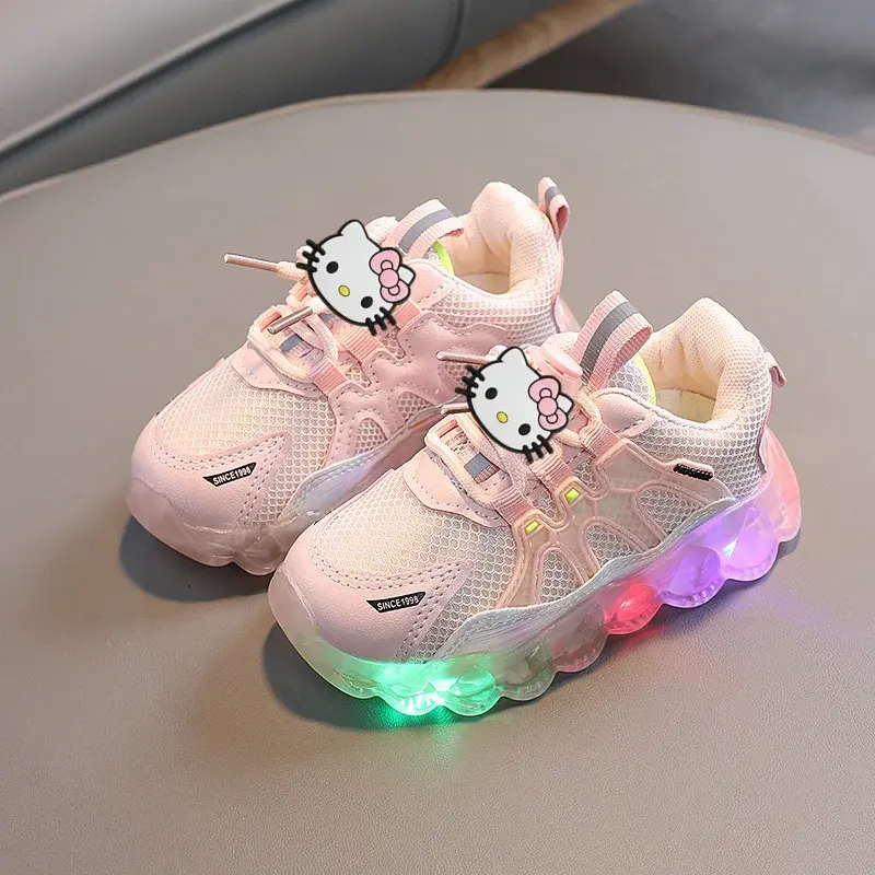 Sanrio Baby Kids cute Casual Shoes hello kitty Summer Girls Mesh Toddler Shoes Spring Fall Boys LED Flashing Breathable Sneakers