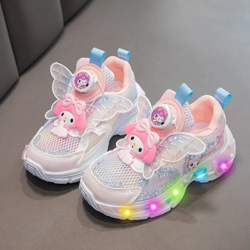 Sanrio Spring/Summer Swivel Button Casual Shoes hello kitty Girl Mesh Breathable Sneakers Melody sports Shoes Kids Running Shoes