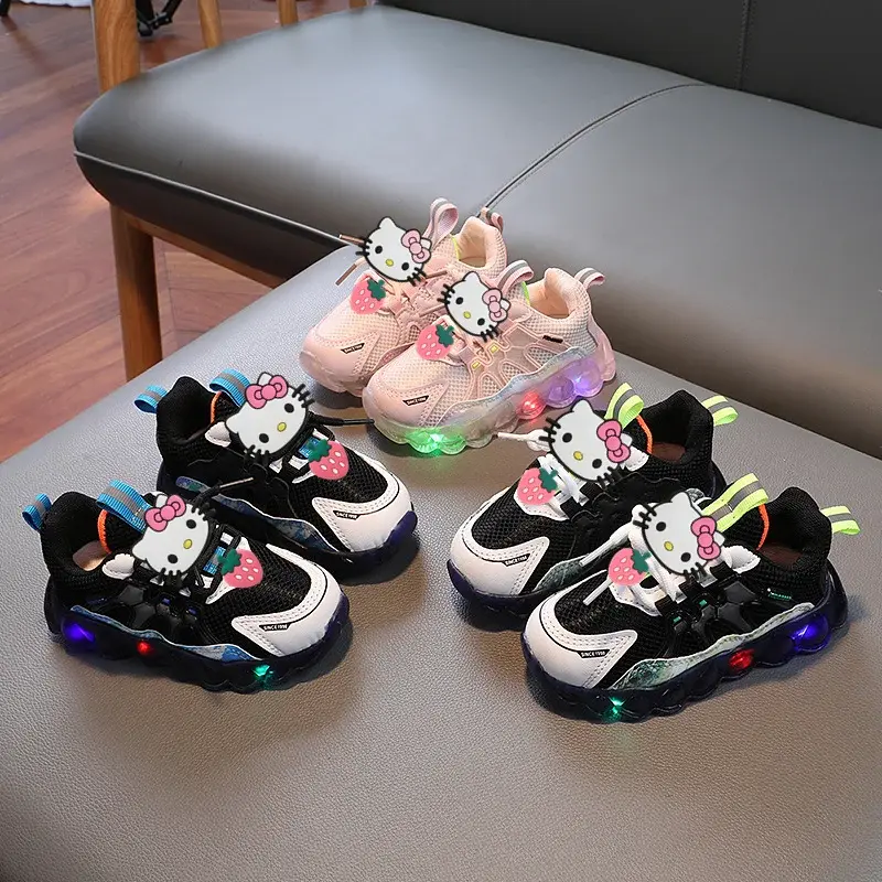Sanrio Baby Kids cute Casual Shoes hello kitty Summer Girls Mesh Toddler Shoes Spring Fall Boys LED Flashing Breathable Sneakers