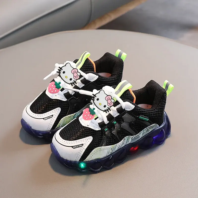 Sanrio Baby Kids cute Casual Shoes hello kitty Summer Girls Mesh Toddler Shoes Spring Fall Boys LED Flashing Breathable Sneakers