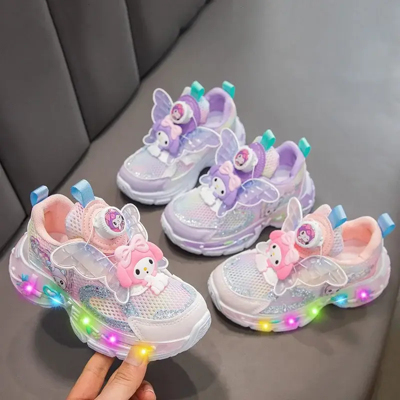 Sanrio Spring/Summer Swivel Button Casual Shoes hello kitty Girl Mesh Breathable Sneakers Melody sports Shoes Kids Running Shoes