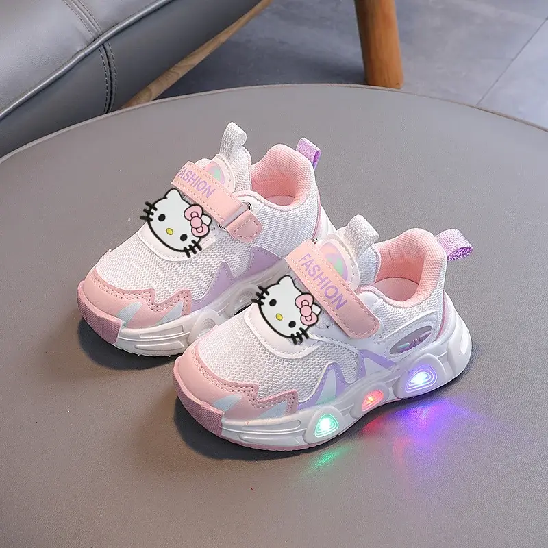 Sanrio luminous Sneakers hello kitty baby toddler shoes children mesh breathable Casual shoes boy girl  non-slip running shoes