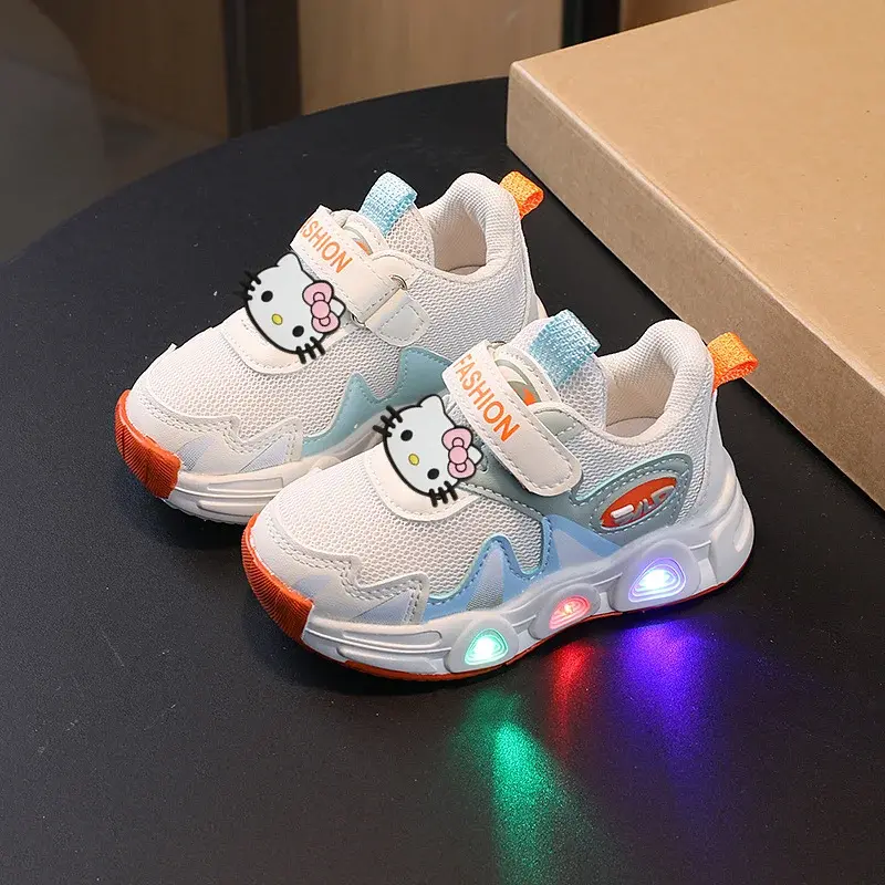Sanrio luminous Sneakers hello kitty baby toddler shoes children mesh breathable Casual shoes boy girl  non-slip running shoes
