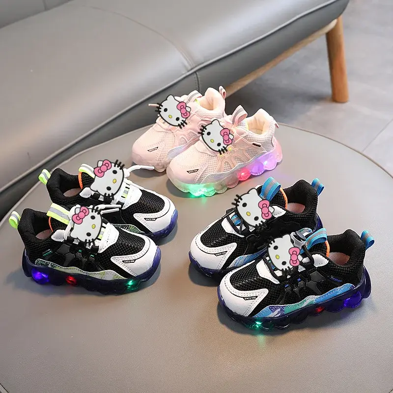 Sanrio Baby Kids cute Casual Shoes hello kitty Summer Girls Mesh Toddler Shoes Spring Fall Boys LED Flashing Breathable Sneakers