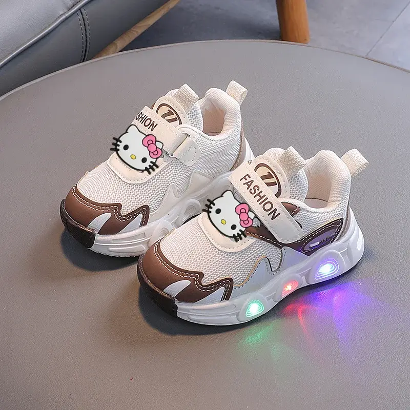 Sanrio luminous Sneakers hello kitty baby toddler shoes children mesh breathable Casual shoes boy girl  non-slip running shoes