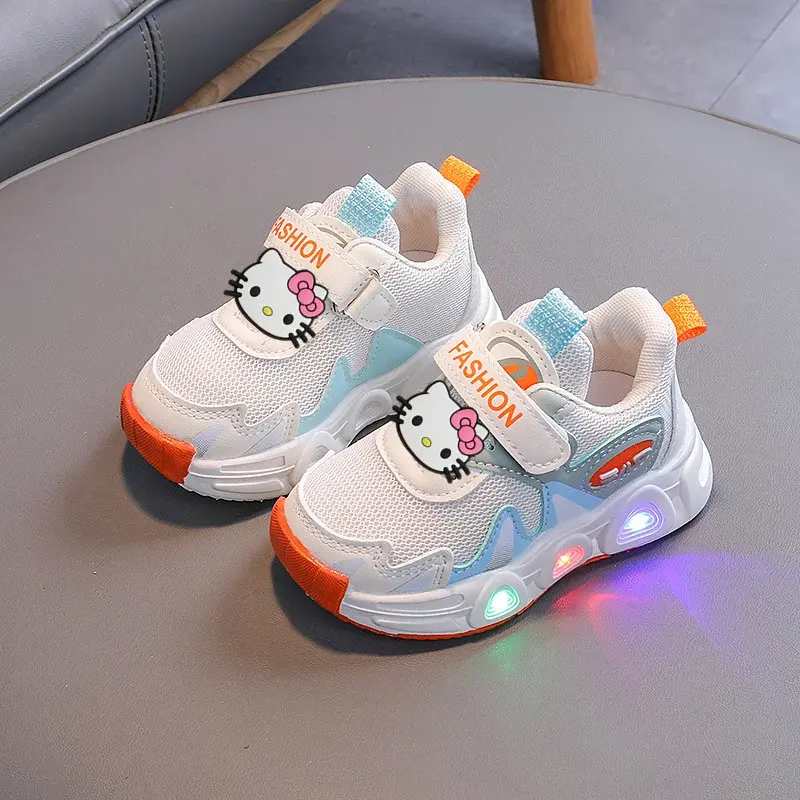 Sanrio luminous Sneakers hello kitty baby toddler shoes children mesh breathable Casual shoes boy girl  non-slip running shoes